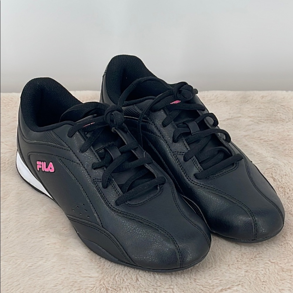 FILA Black Sneakers with Pink Logo Size 8.5
